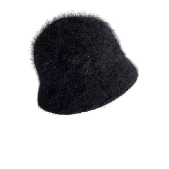 Black Rabbit Hair Bucket Hat One Size - Picture 1 of 5